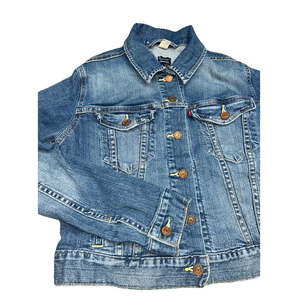 Levi's Women's Cropped Denim Jacket Trucker Blue Buttons Jean‎ Size Medium